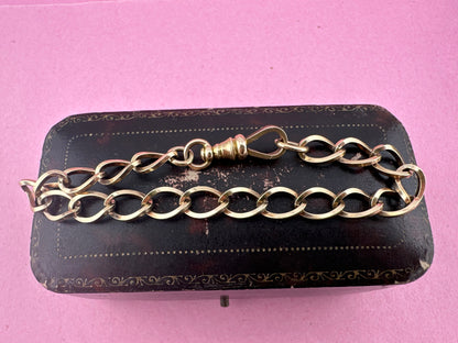 Vintage 9ct Gold Open curb bracelet with victorian flat edged dog clip
