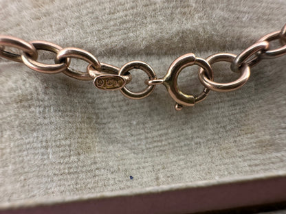 Antique 9ct Rose Gold Turquoise Orb and cable link bracelet with bolt clasp