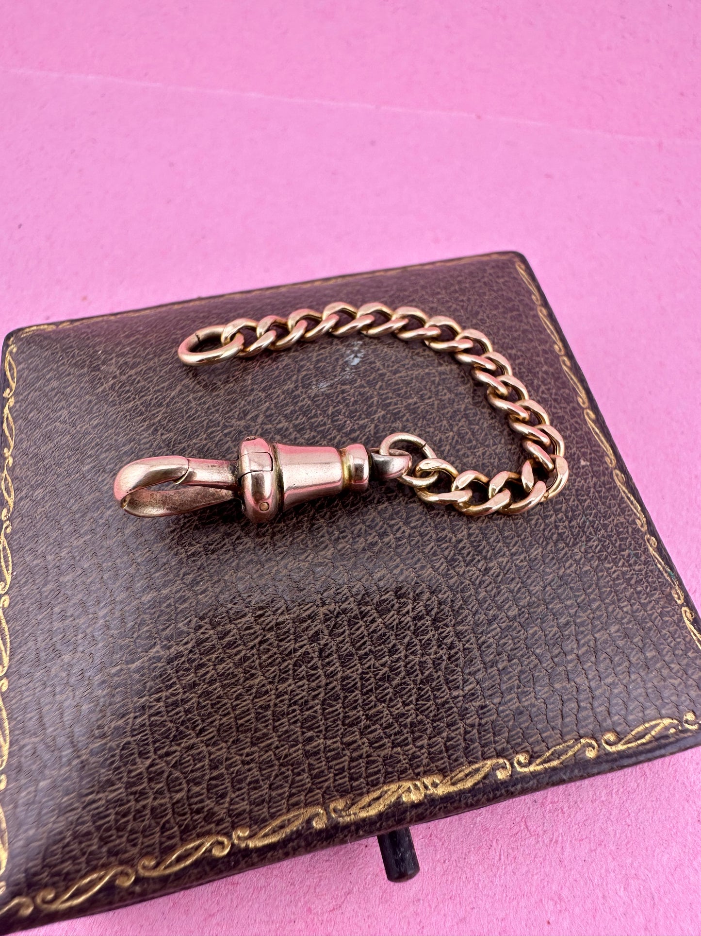 9ct Peachy Rose Gold Gold Curb extender with antique dog clip