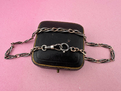 Antique 800 Silver Niello and Rose gold plated Albert with dog clip and bolt clasp