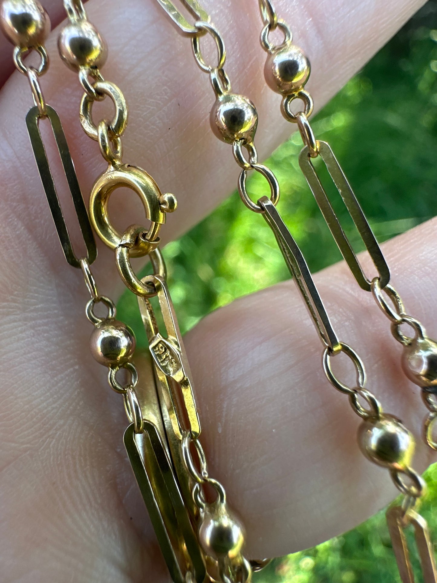 Antique 9ct Gold Trombone and ball link chain