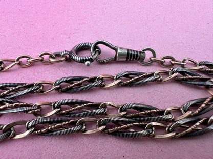 Antique 800 Silver Niello and Rose gold plated Albert with dog clip and bolt clasp