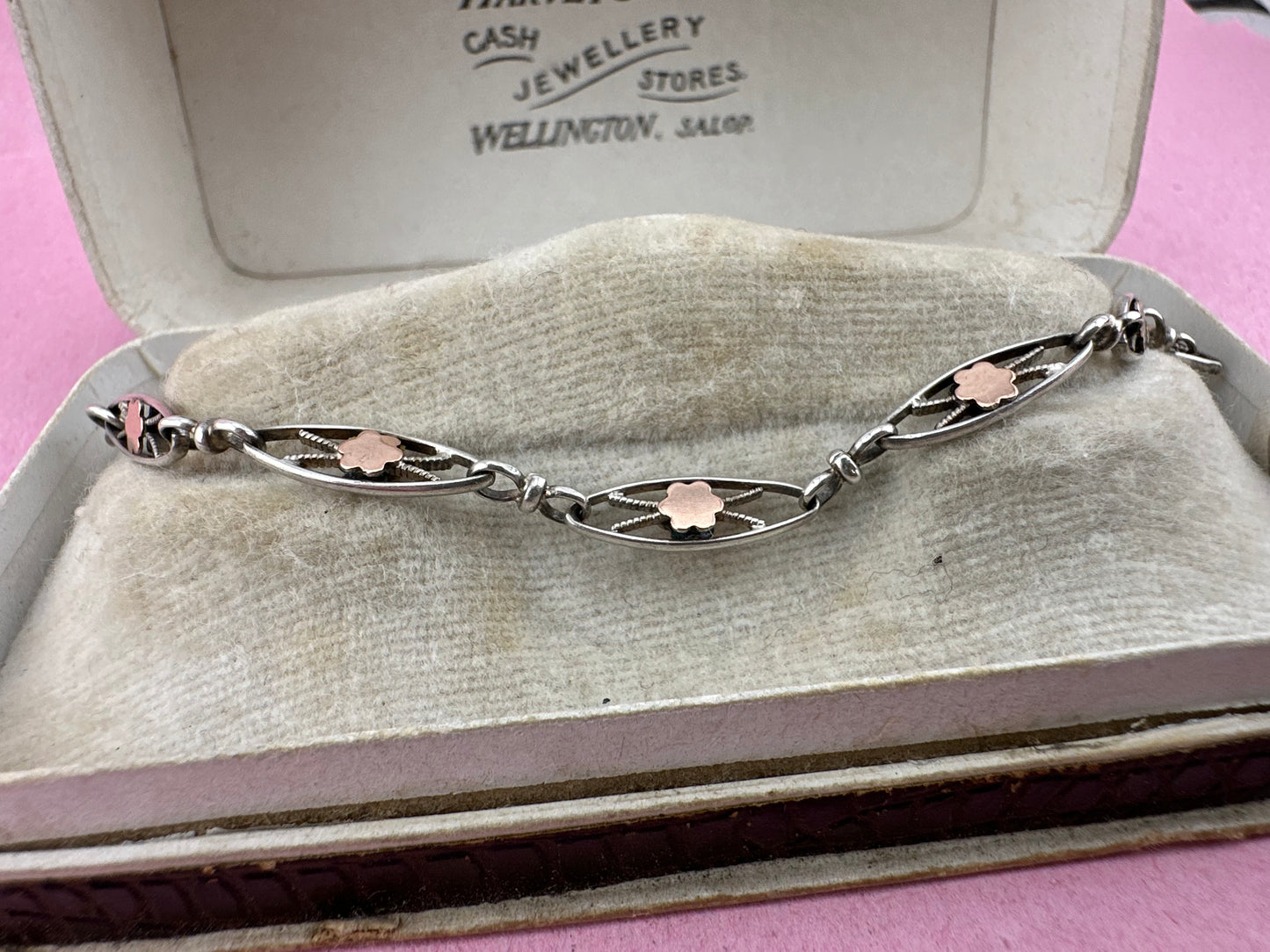 French 800 silver filigree bracelet with gold plated details.