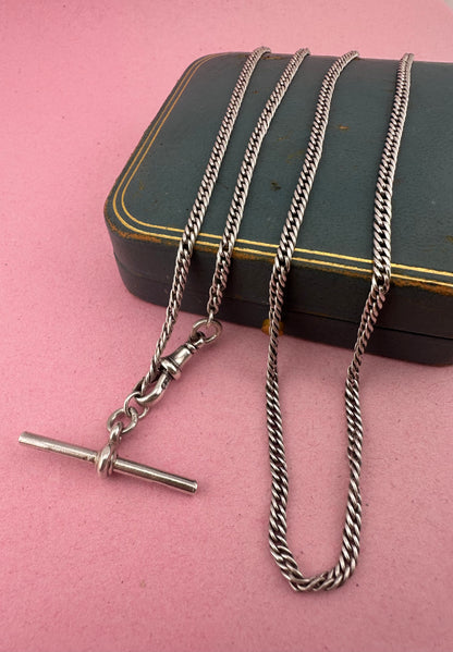 Antique Sterling Silver tight curb long guard chain