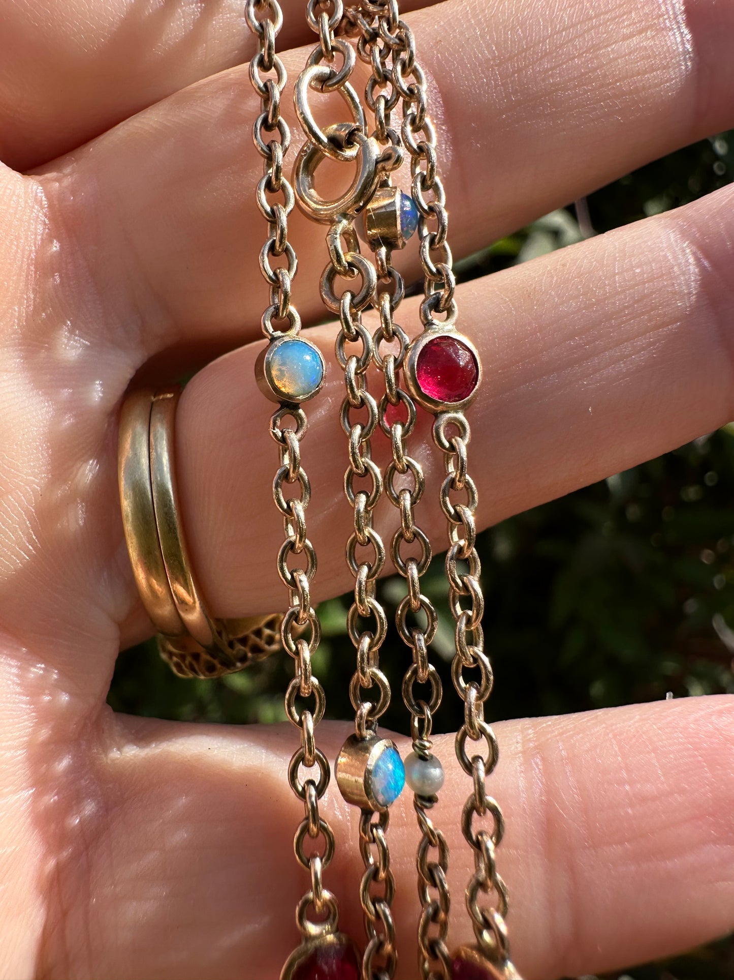 Antique 9ct Rose Gold Gemstone Station chain