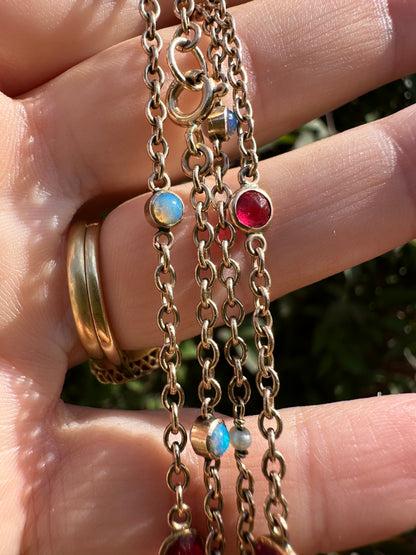 Antique 9ct Rose Gold Gemstone Station chain