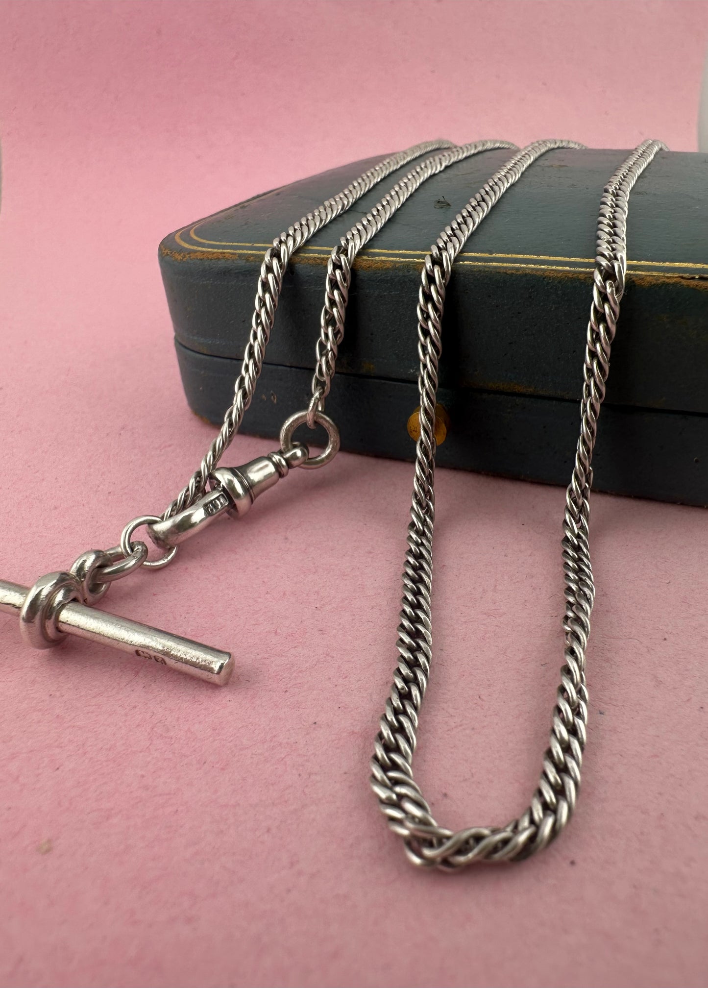 Antique Sterling Silver tight curb long guard chain