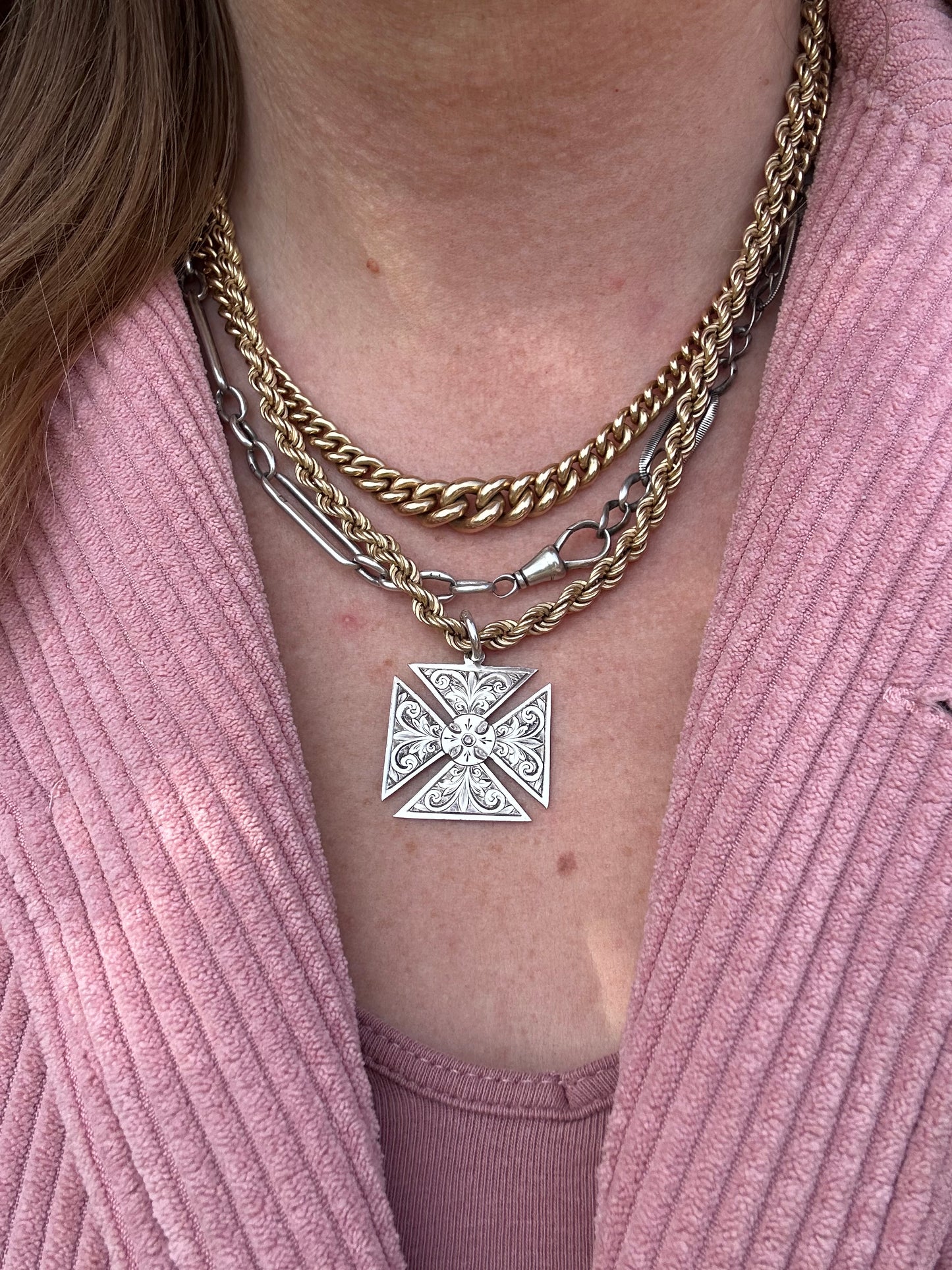 Antique Sterling silver Maltese cross fob