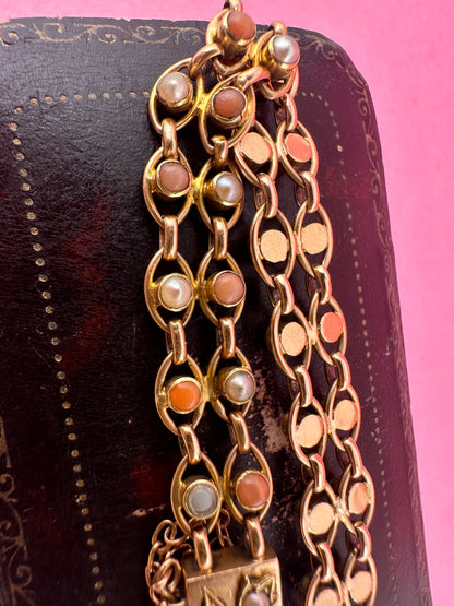 Antique 15ct Gold Coral and Pearl bracelet with stunning barrel clasp