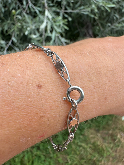 French 800 silver filigree bracelet with gold plated details.