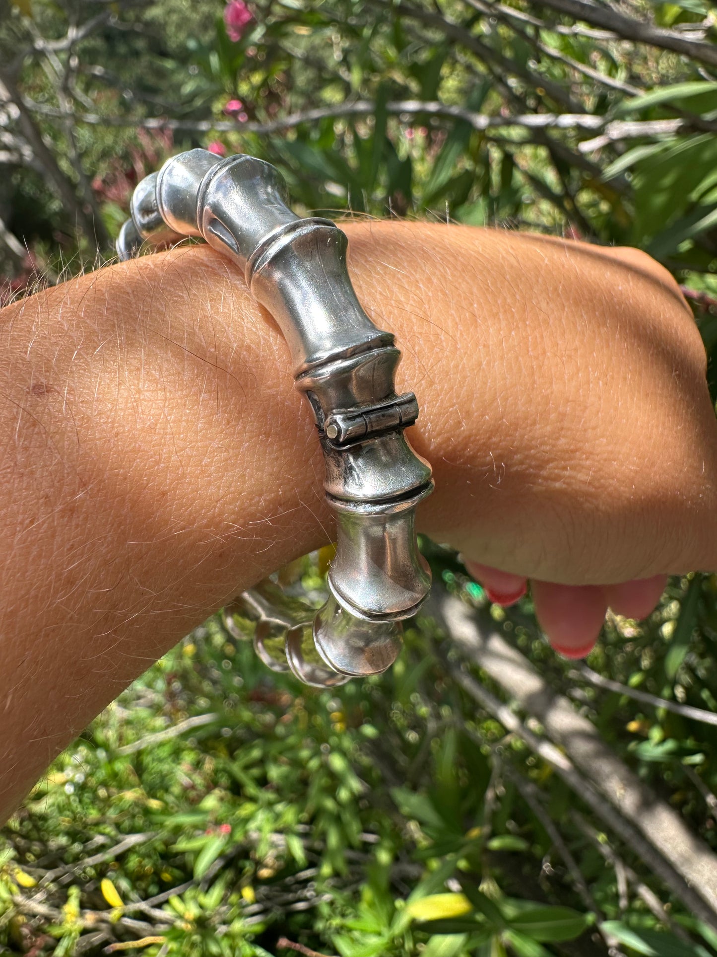 Edwardian Sterling Silver Bamboo Hinged Bangle