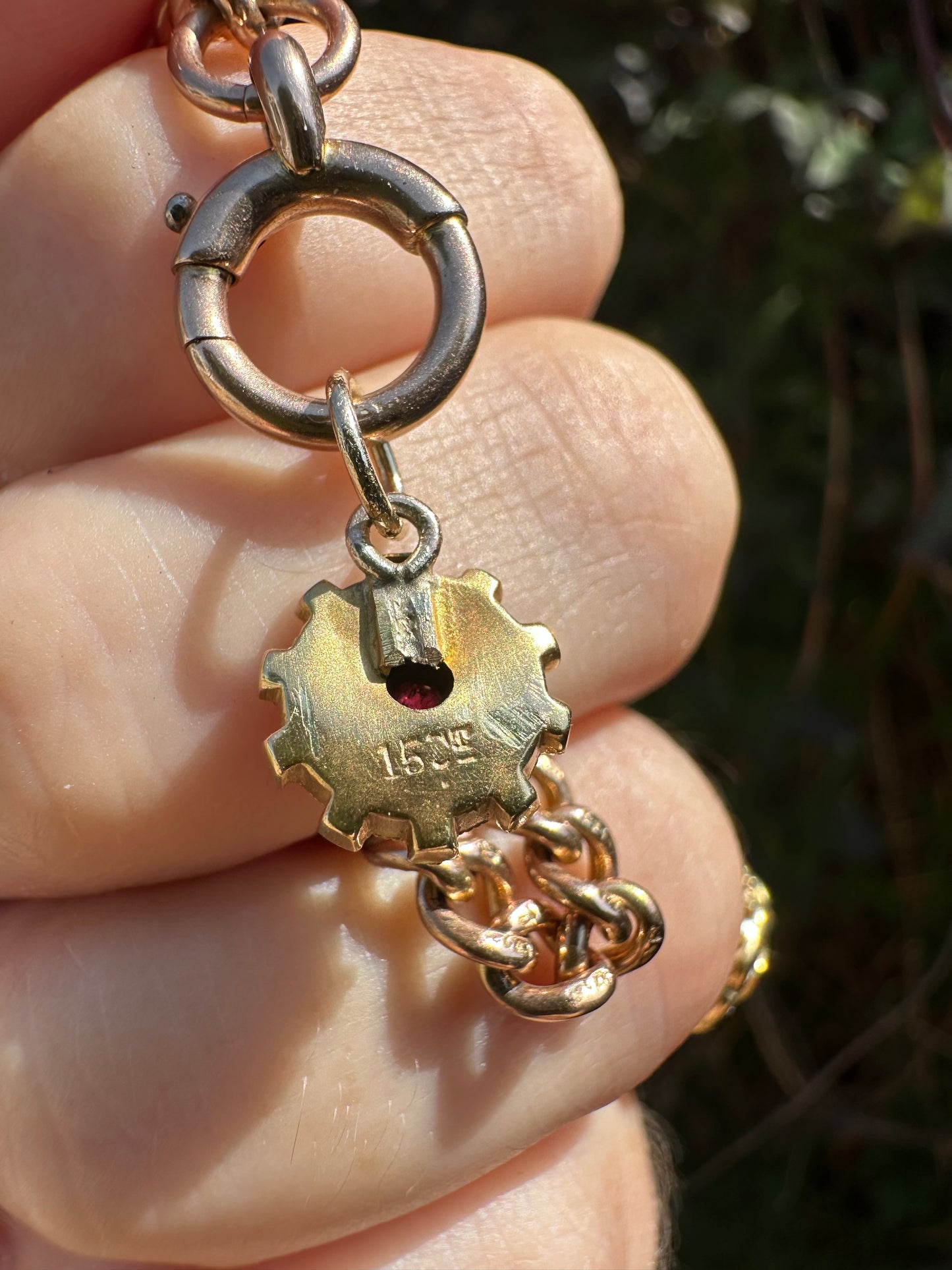 Antique 15ct Gold Ruby pin conversion pendant