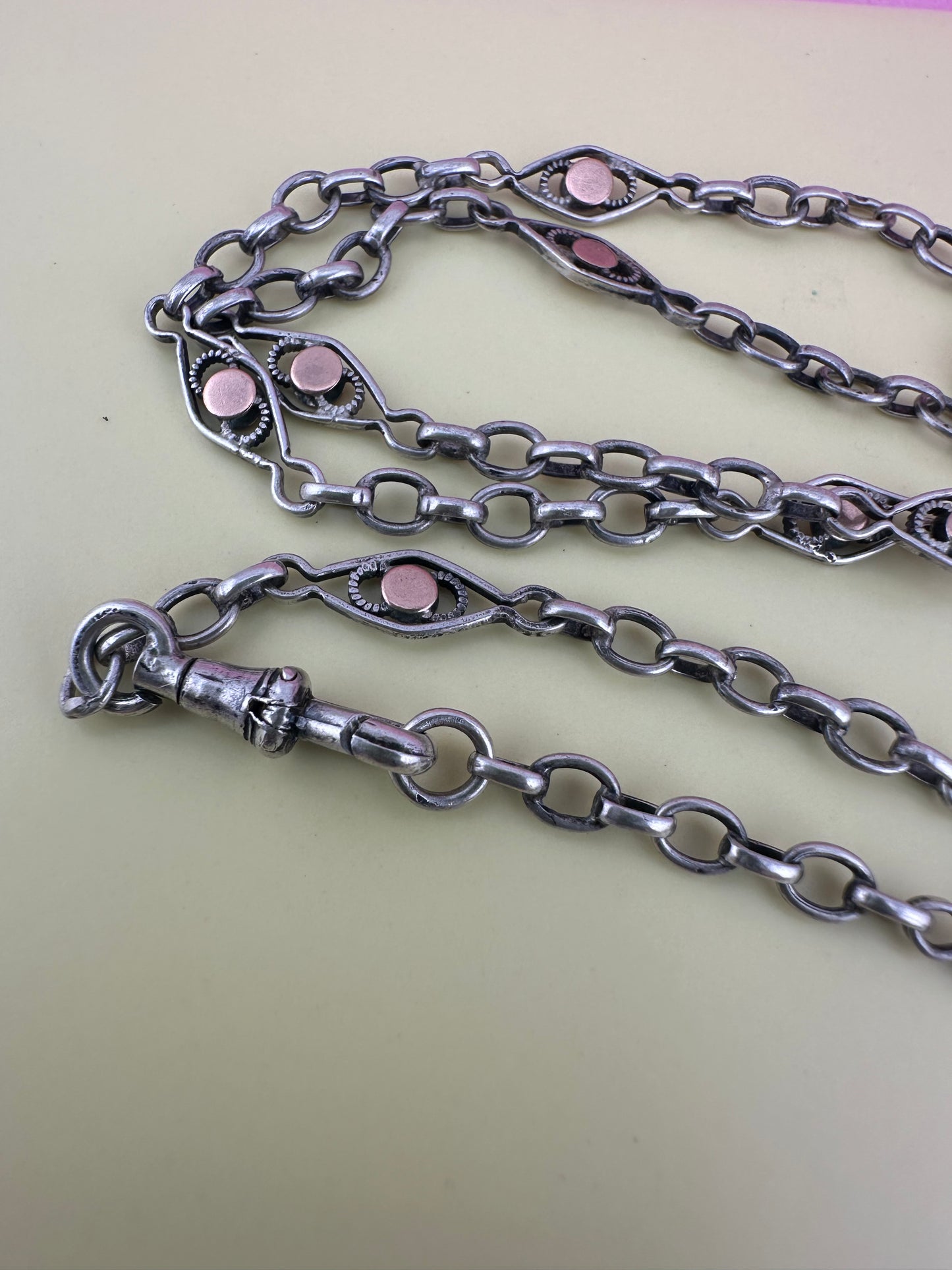 French 800 Silver Lozenge link chain with 9ct rose gold accents