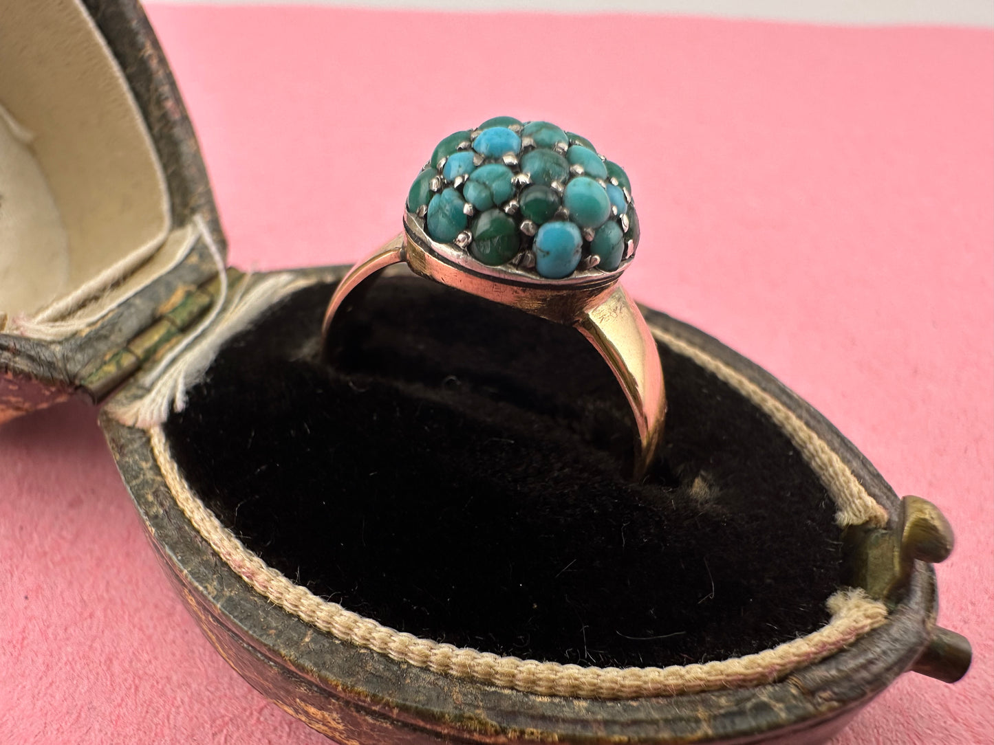 Antique 9ct Gold with silver setting Turquoise Bombe ring