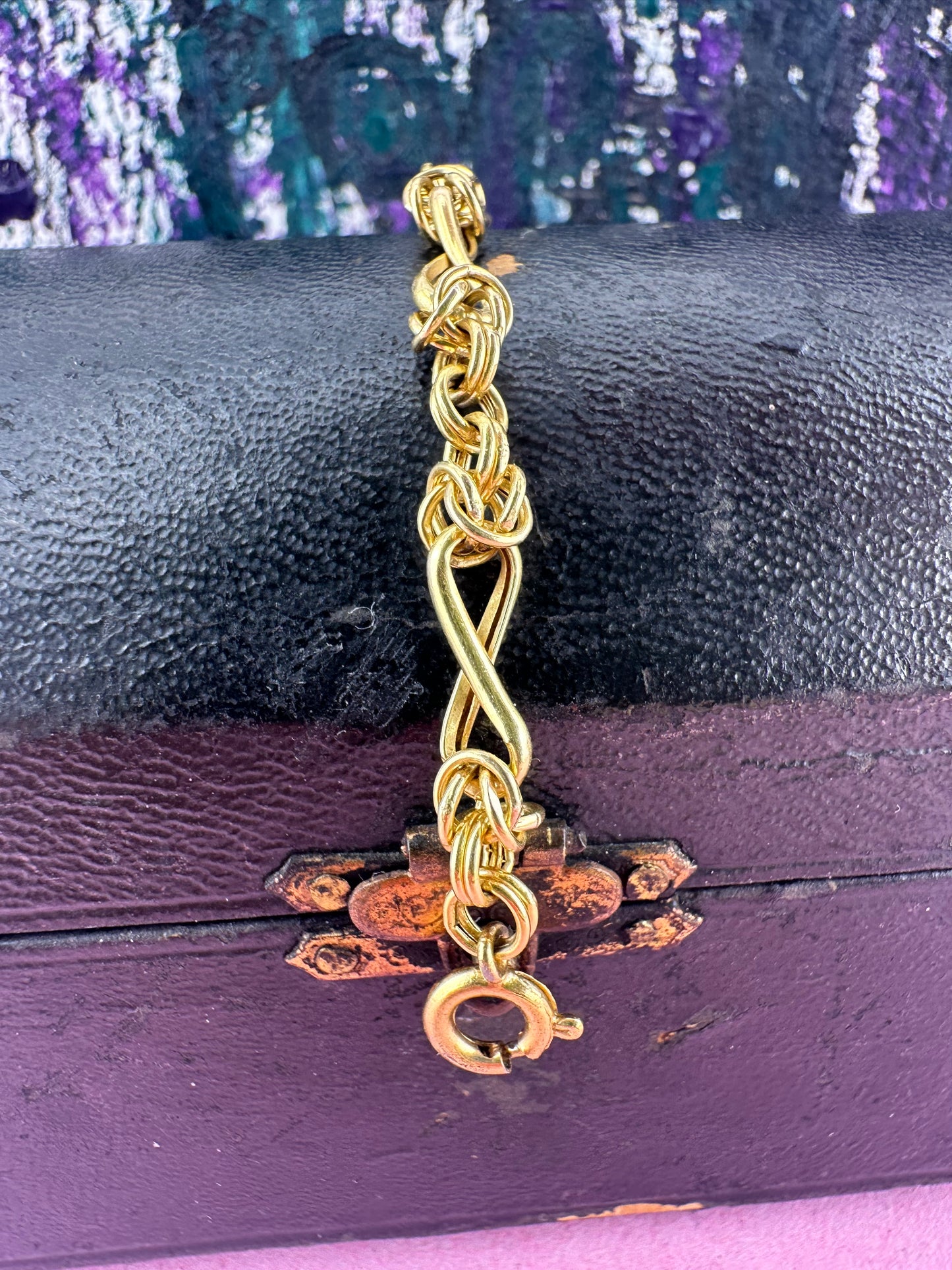 Vintage 9ct Yellow gold Byzantine & infinity link extender