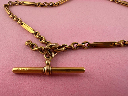 Antique 9ct Yellow Gold Trombone & Lovers Knot Albert chain with double dog clips