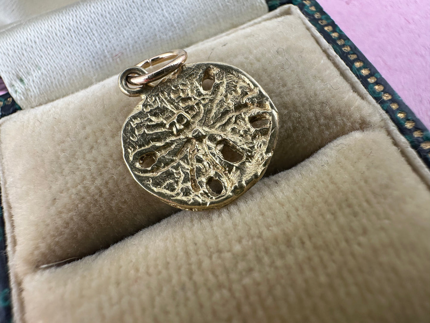 Vintage 14ct Sand Dollar Sea Urchin Charm with 9ct Gold bail.