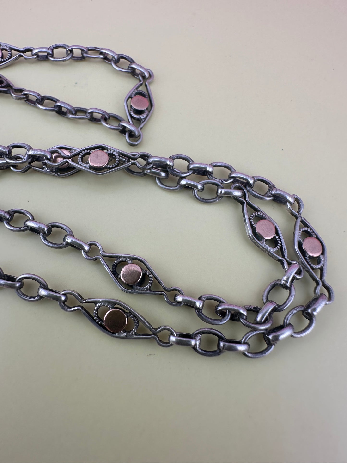French 800 Silver Lozenge link chain with 9ct rose gold accents