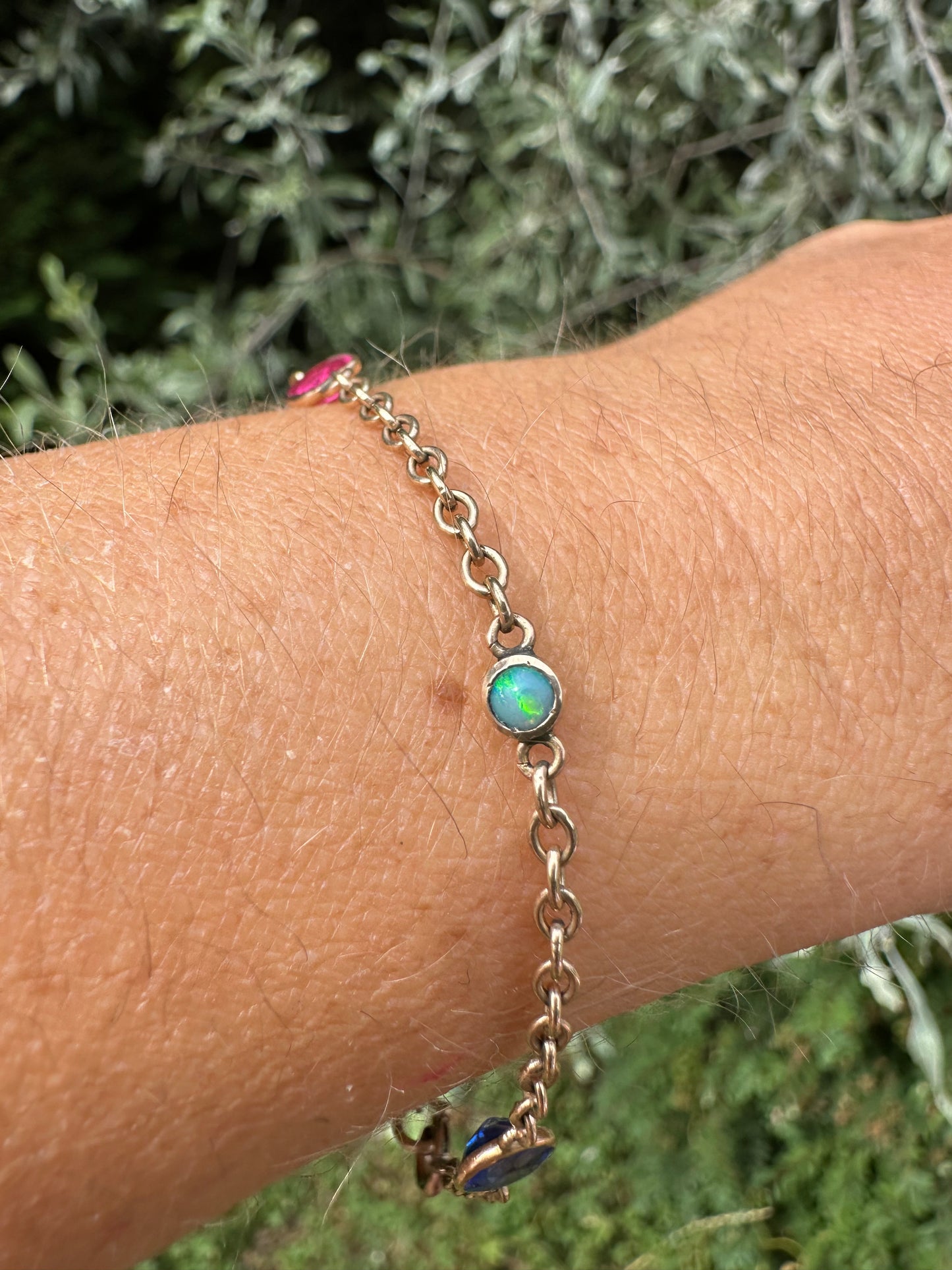 Antique 9ct Rose gold Gemstone Station bracelet