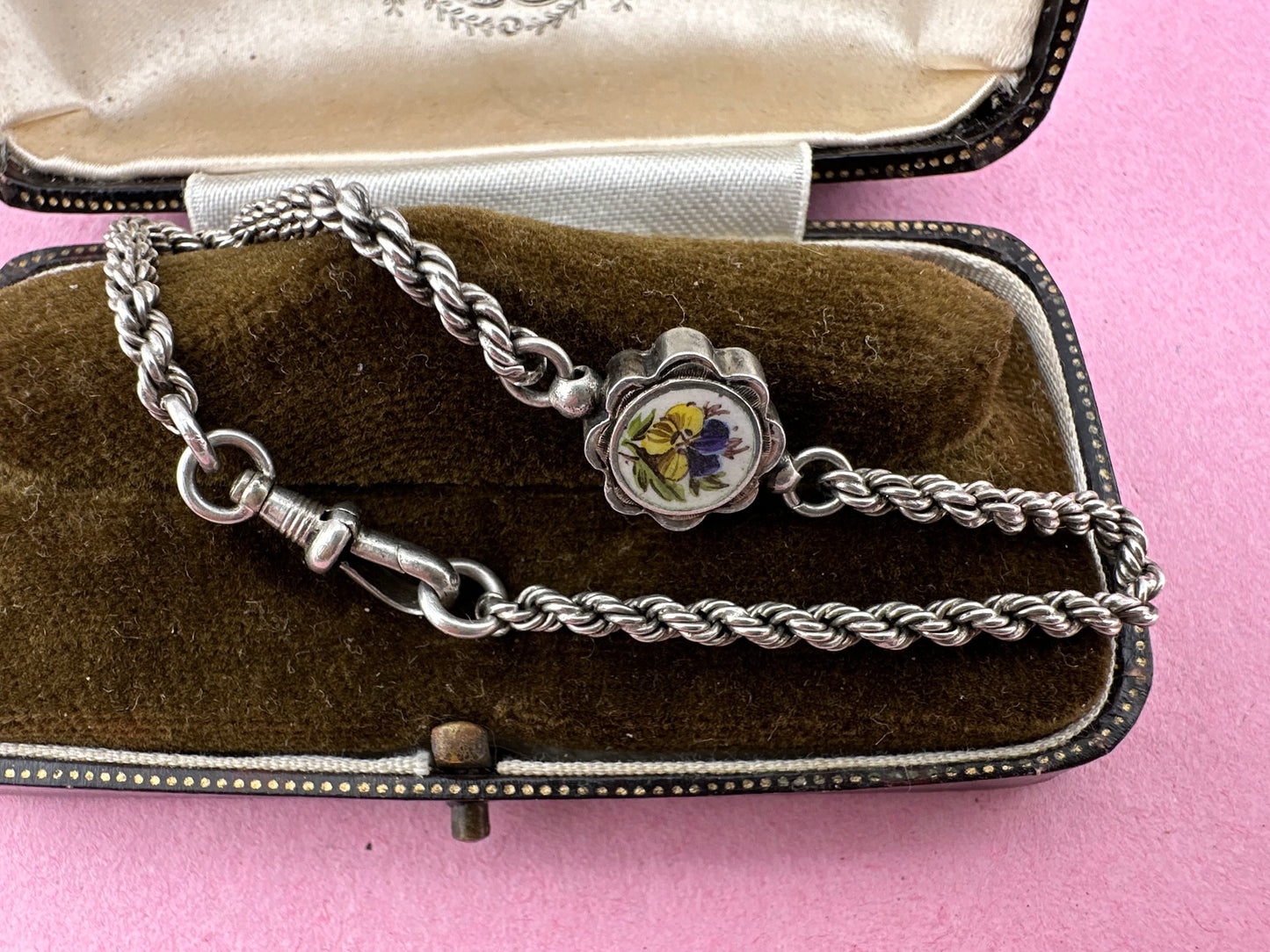 Sterling silver Rope bracelet with Pansy panel
