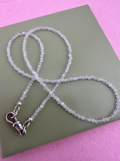 Moonstone Mini Beads with Antique Silver Dog Clip