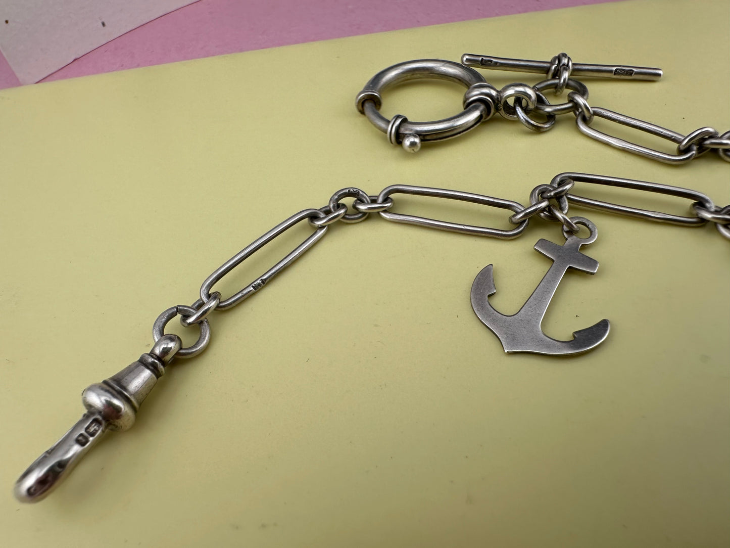 Antique Sterling Silver Trombone chain with XL bolt clasp and Dog clip