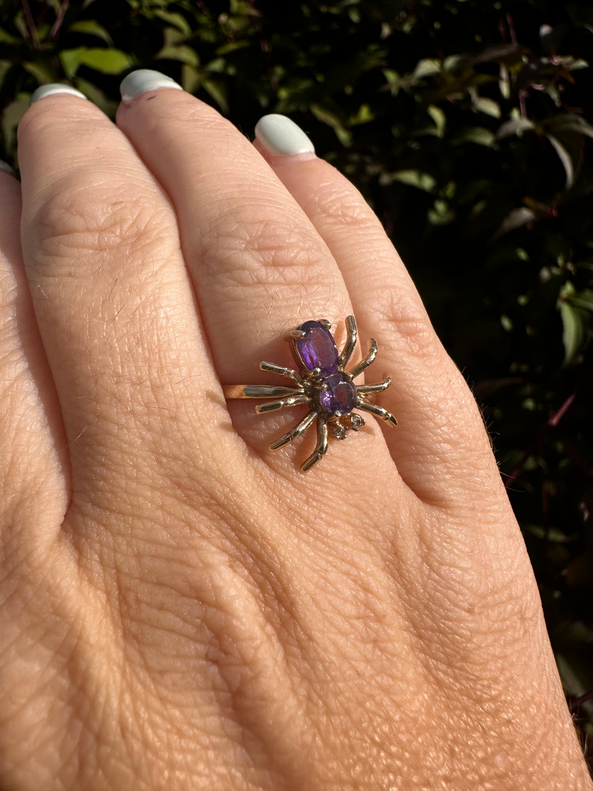 Vintage 9ct Gold Amethyst & Diamond Spider ring
