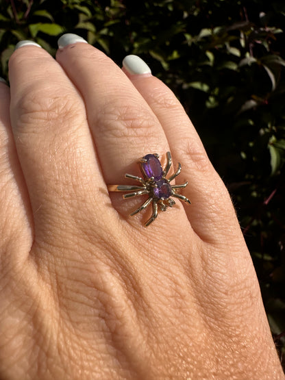 Vintage 9ct Gold Amethyst & Diamond Spider ring