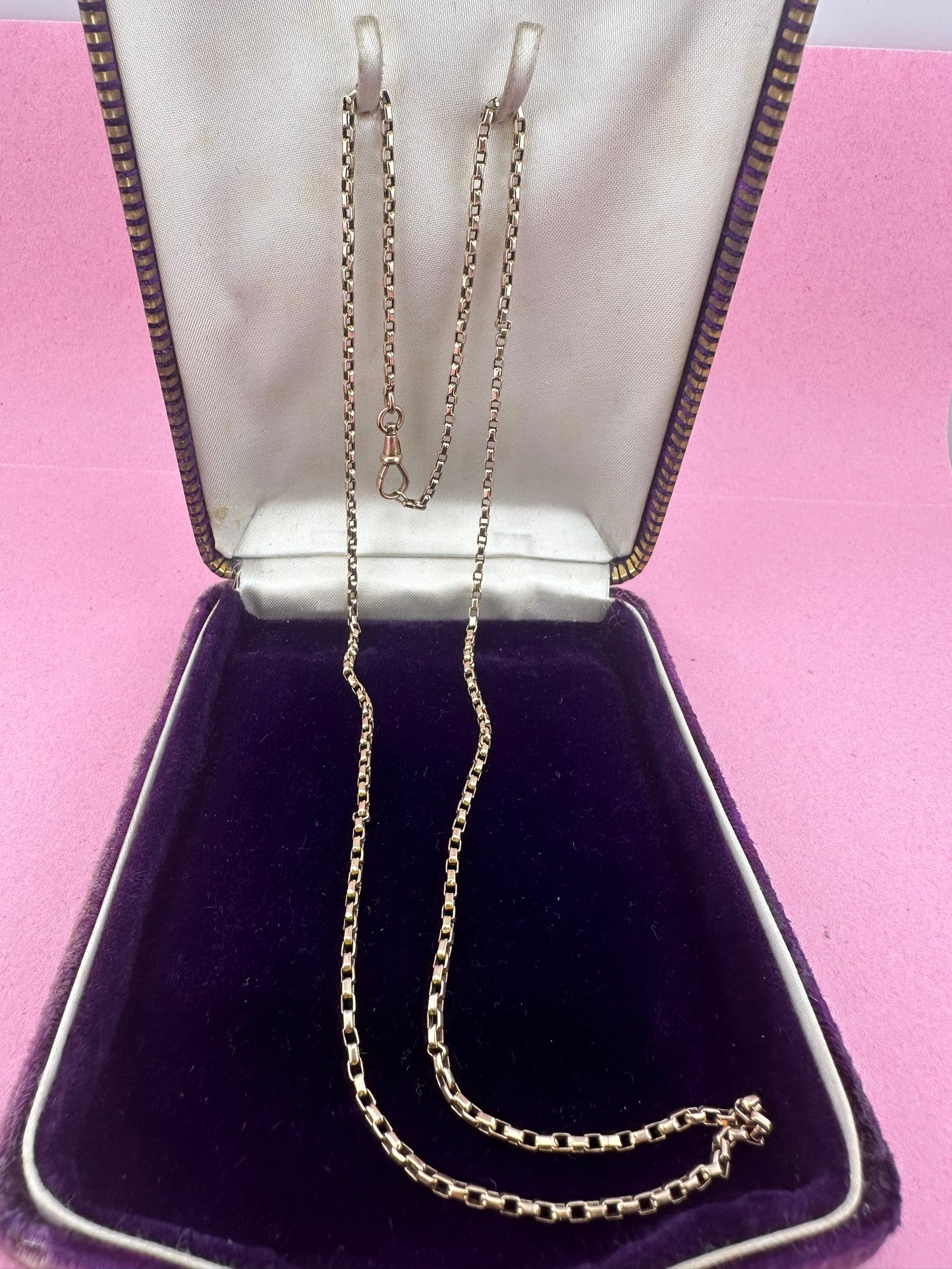 Antique 9ct Rose Gold Box chain with swivel dogclip