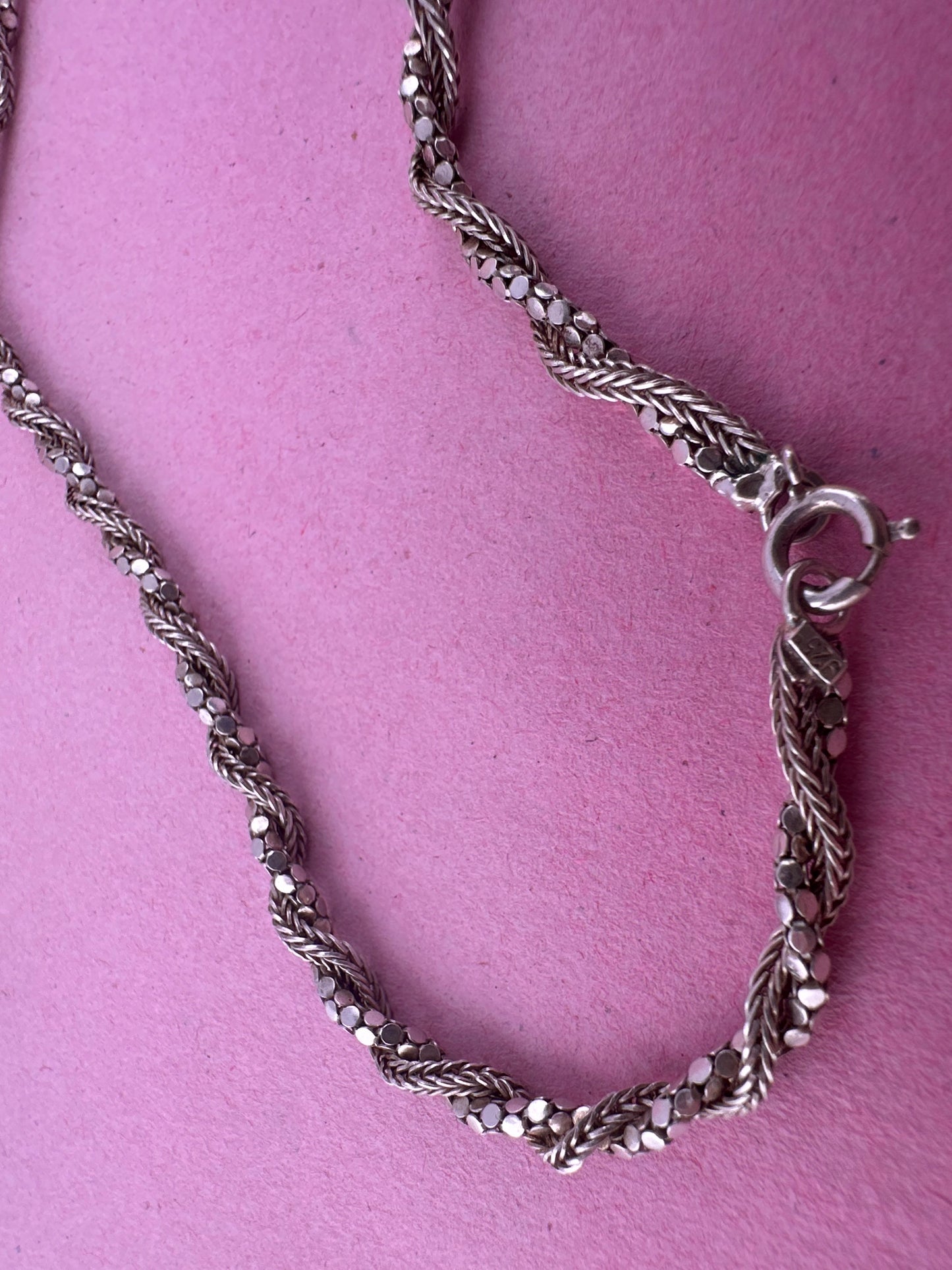 Sterling Silver disco and foxtail twist chain