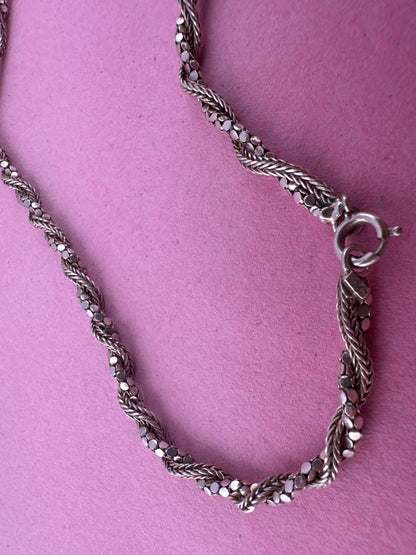 Sterling Silver disco and foxtail twist chain