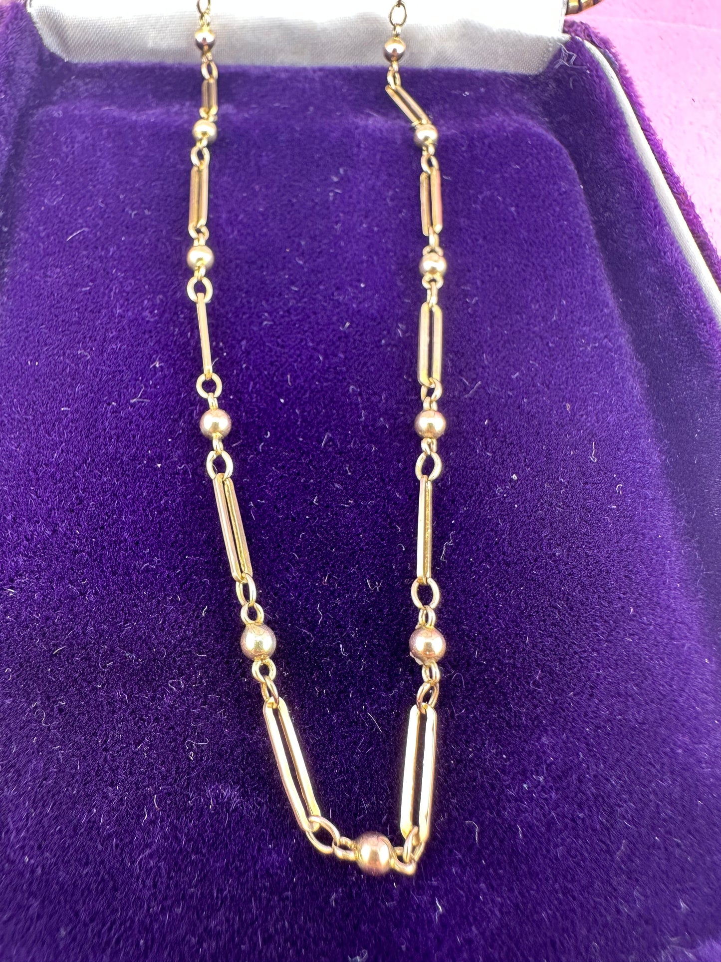 Antique 9ct Gold Trombone and ball link chain