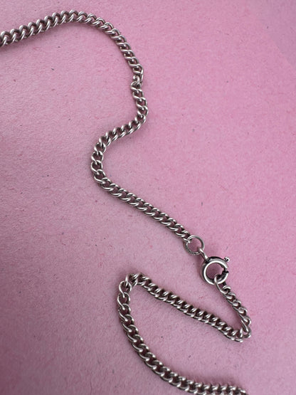 Vintage Sterling Silver Curb Albert chain with floating t-bar