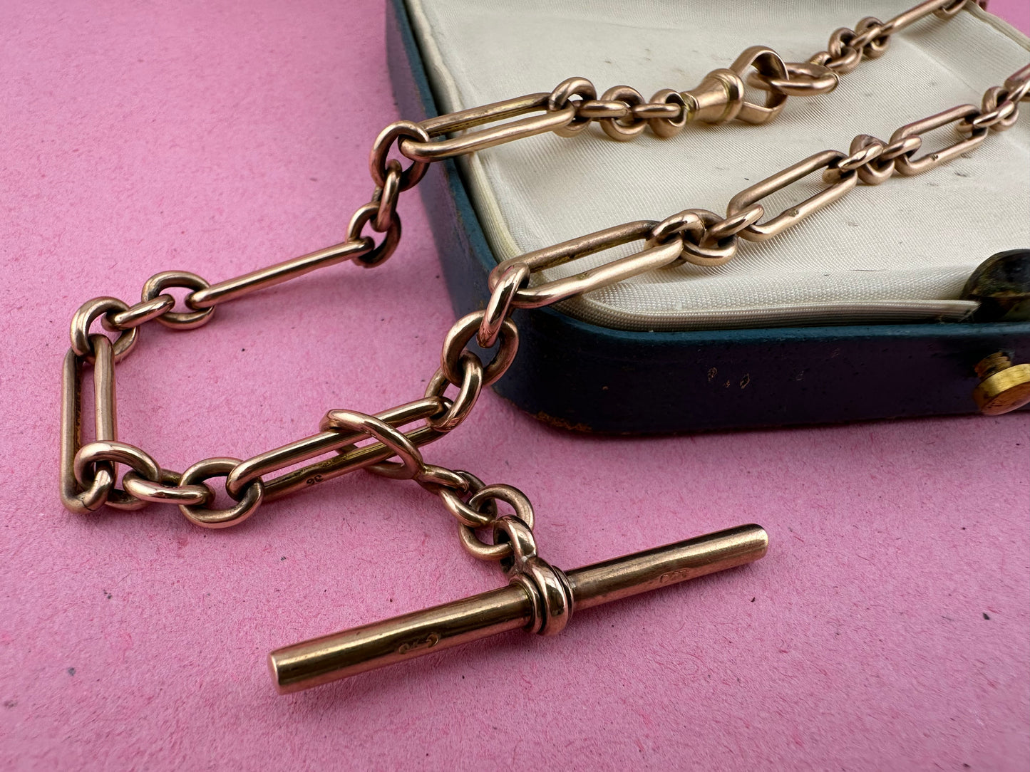 Antique 9ct Rose Gold Trombone Albert Chain