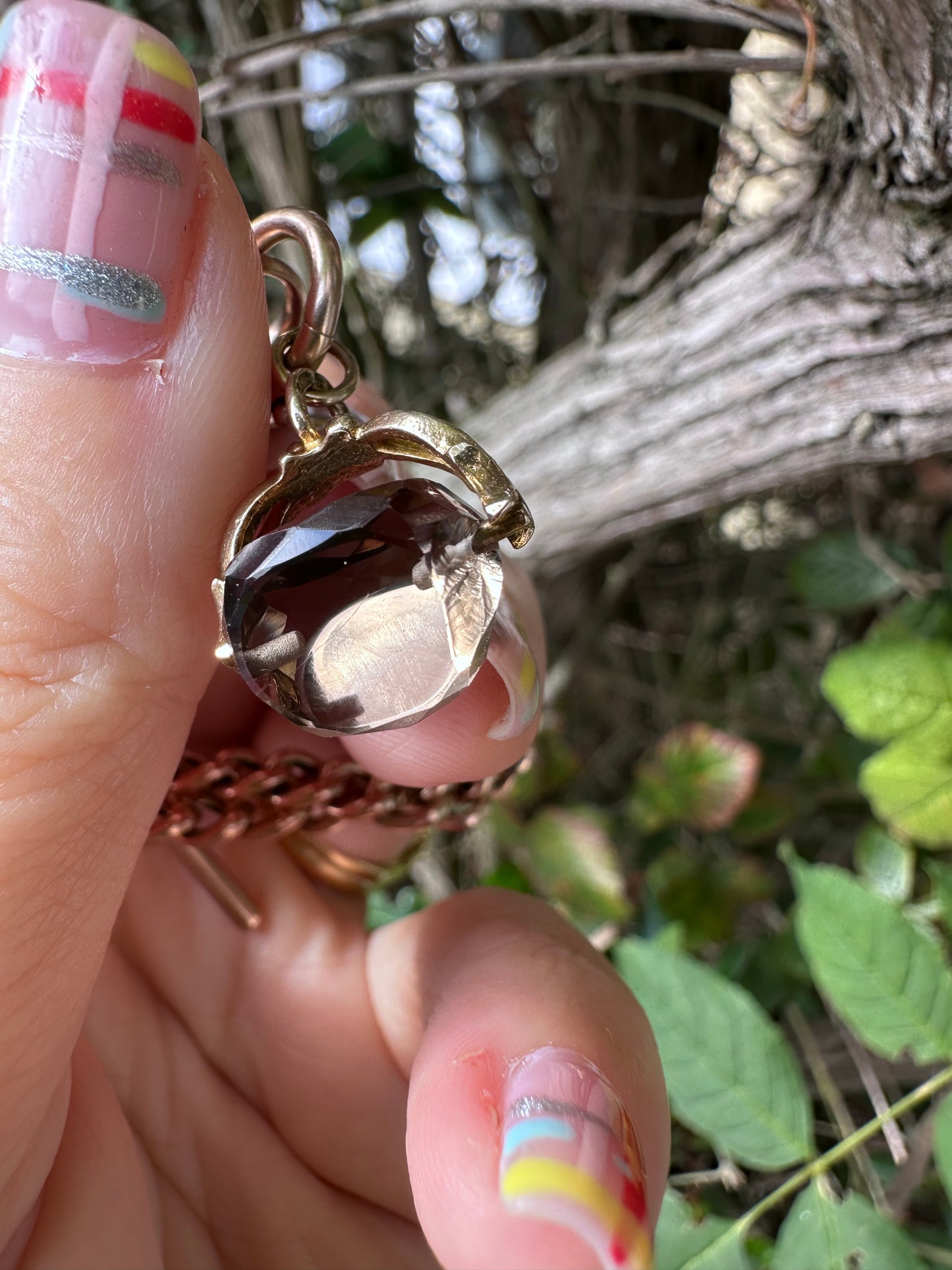 Vintage Mini 9ct yellow gold Smokey Quartz fob