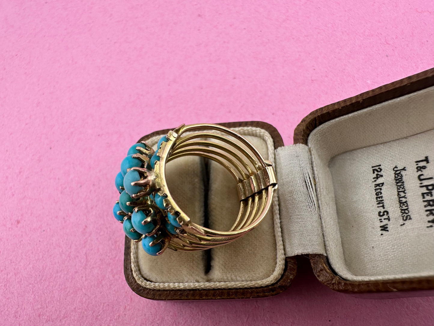 French 14ct Turquoise 5 hinged Harem ring