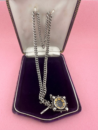 Reimagined Sterling Silver Albert chain with Compass Fob