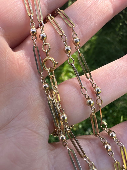 Antique 9ct Gold Trombone and ball link chain