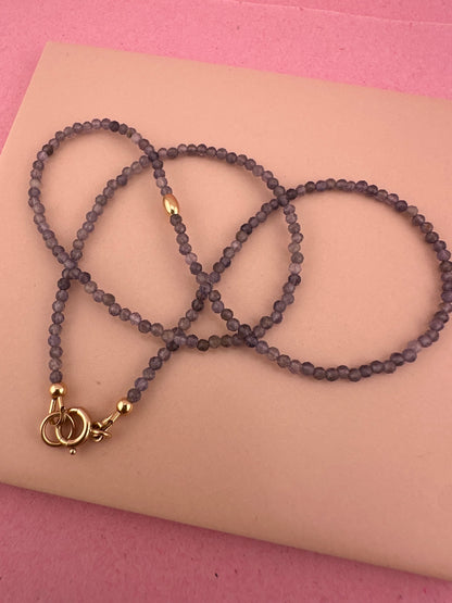Iolite mini beaded necklace with 9ct Gold Antique Bolt clasp