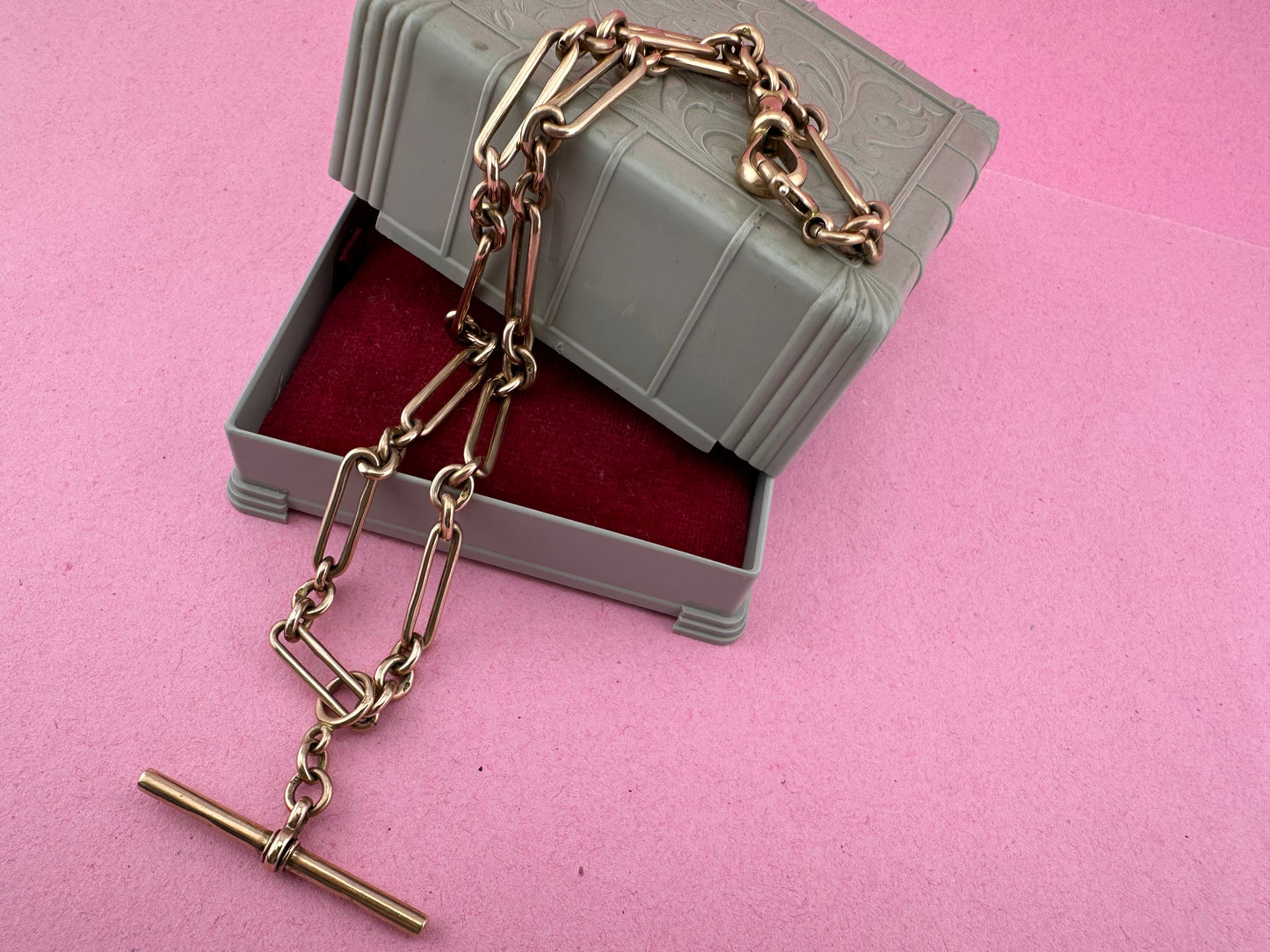 Antique 9ct Rose Gold Trombone Albert Chain
