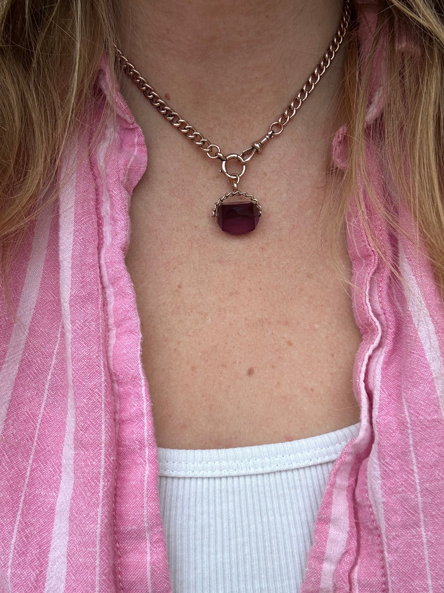 Vintage 9ct Gold Amethyst Spinning Fob