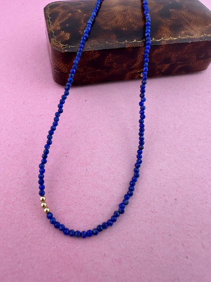 Azure- Lapis Lazuli Mini beaded necklace with asymmetrical design with 9ct antique bolt clasp.