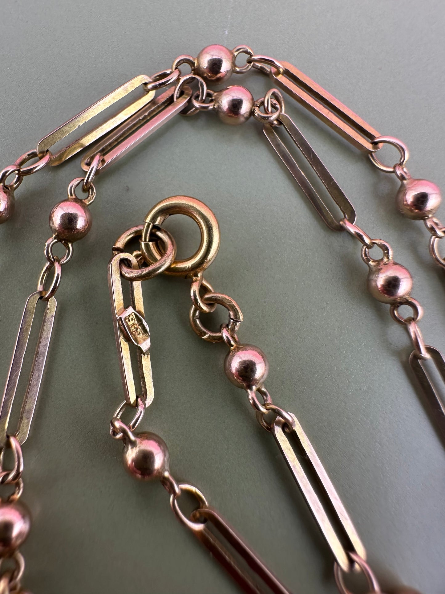 Antique 9ct Gold Trombone and ball link chain