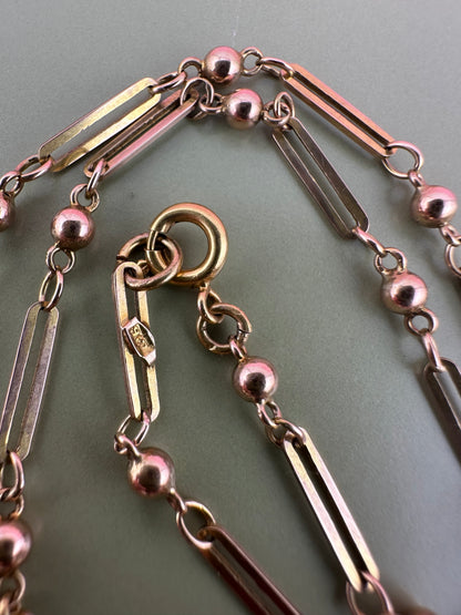Antique 9ct Gold Trombone and ball link chain