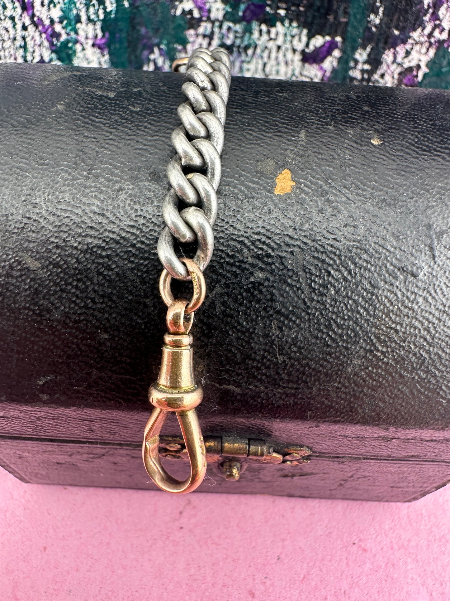 Sterling Silver curb extender with 9ct rose gold dog clip & faceted jump ring