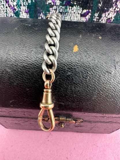 Sterling Silver curb extender with 9ct rose gold dog clip & faceted jump ring