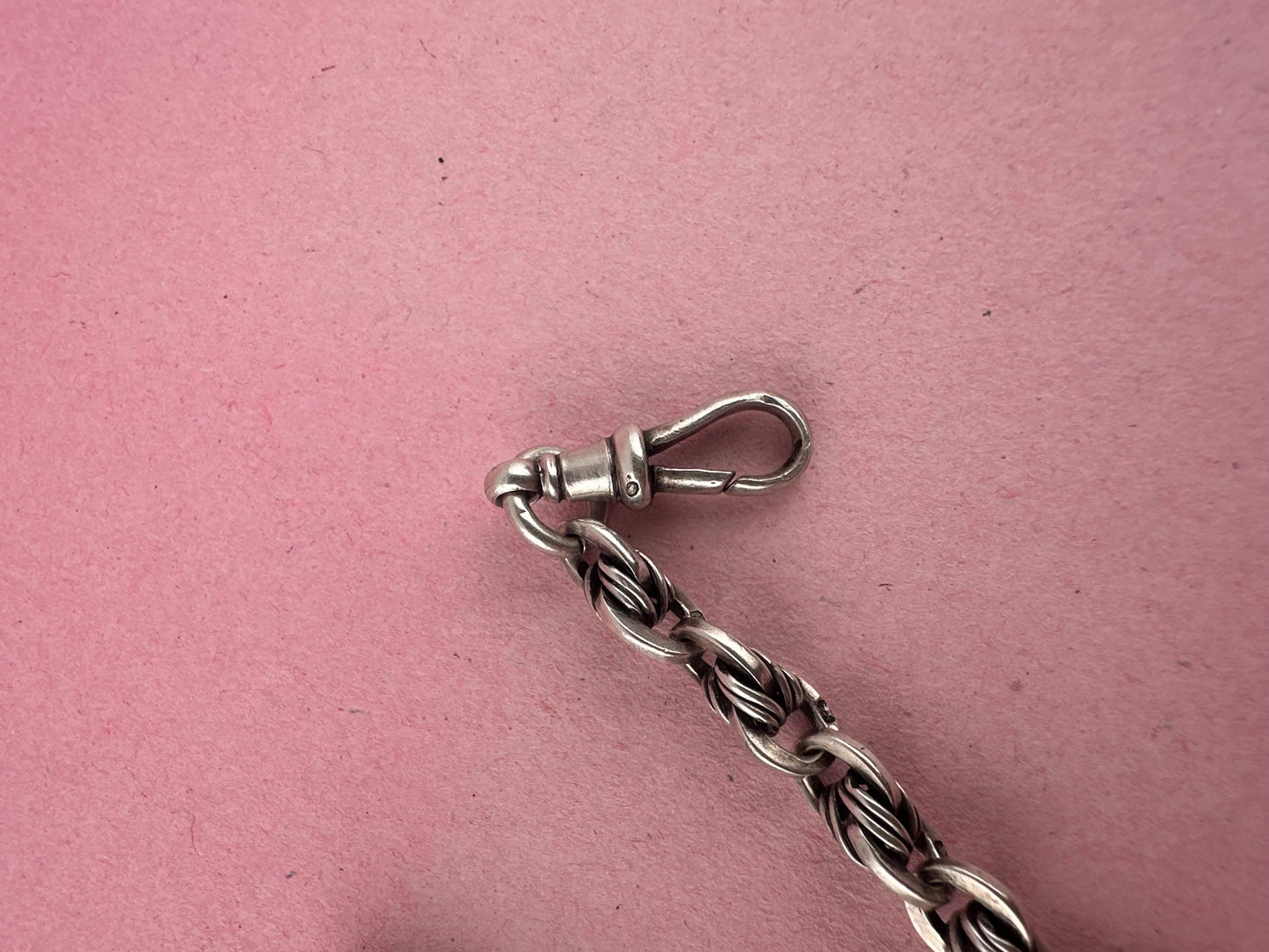 Antique Sterling Silver Bar and lovers knot Albert chain with T-bar and dog clip