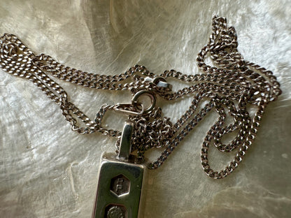 Sterling Silver ingot pendant with sterling silver curb chain