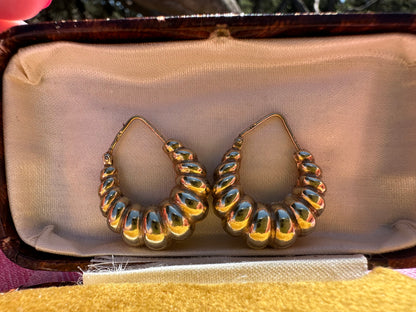 Vintage 9ct Gold Puffy Ribbed Hoops