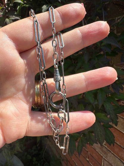Antique 800 Silver Niello Trombone chain